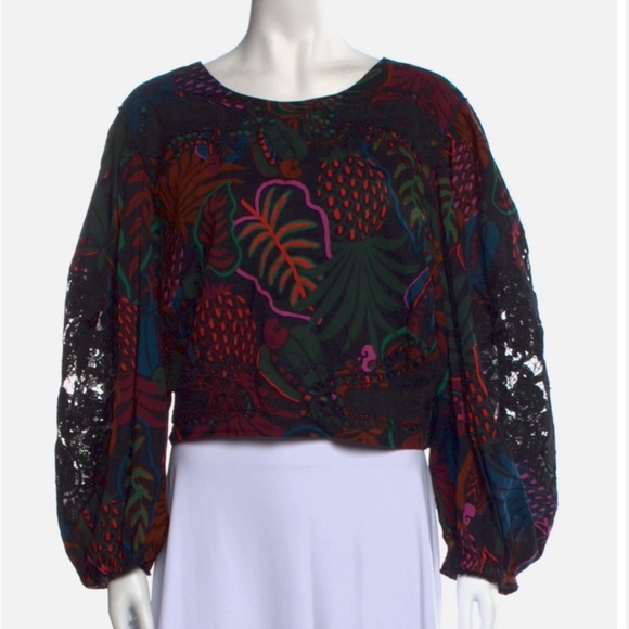 Farm Rio Floral Tropical Print Long Sleeve Blouse - Picture 11 of 12